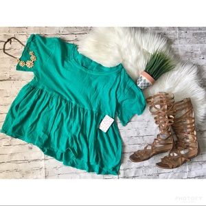 Free people teal odyssey swing oversized top